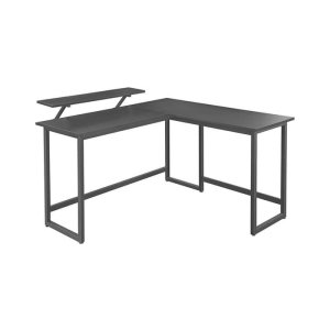 Bureau, L-Vormig Computerbureau Met Beweegbare Monitorbevestiging, Hoekbureau, Bureau, Studeerkamer, Gaming, Ruimtebesparend, Eenvoudige Ä°nstallatie, Metaal, Zwart