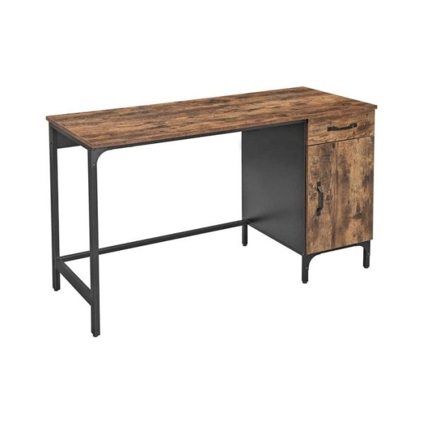 Bureau, Computer Bureau, Bureau Met Lade En Kast, Woonkamer, Slaapkamer, Studeerkamer, Kantoor Aan Huis, Eenvoudige Constructie, Metaal, İndustrieel Ontwerp, Vintage Bruin-Zwart