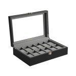 Horlogedoos - LuxeWatch - Houten - Glazen Deksel - Zwart