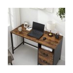 Computertafel Met Archiefkast, Bureau Met Laden, Voor Kantoor, Thuiskantoor, İndustriële Stijl, Vintage Bruin-Zwart Lwd052B01Yc