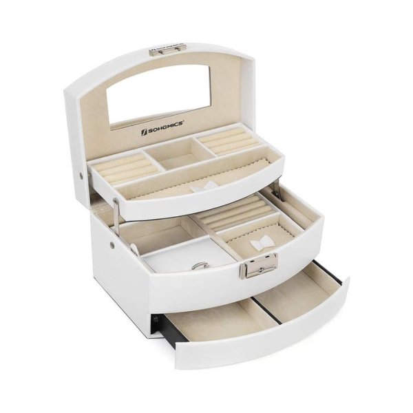 Sieradenopberger - Luxe Sieradenorganizer - Met Spiegel - Afsluitbaar - Wit