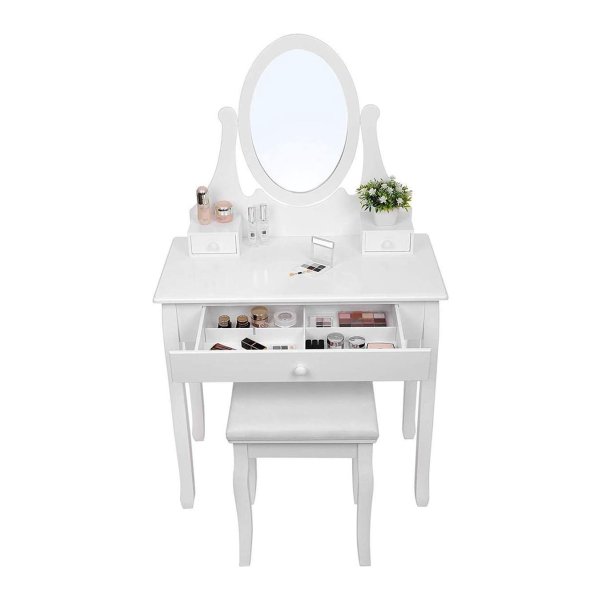 Kaptafel Kaptafel Met Spiegel, Hout, Wit, 80 X 40 X 137 Cm
