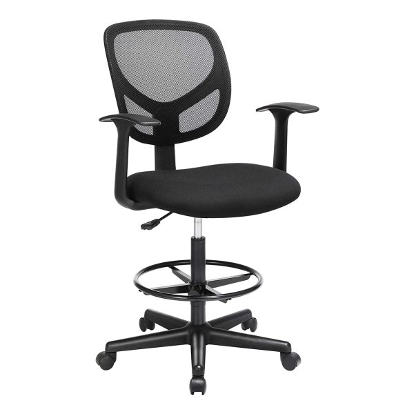Ergonomische Hoge Bureaustoel met in Hoogte Verstelbare Voetsteun - Kassa Stoel - Zwart - max 75cm