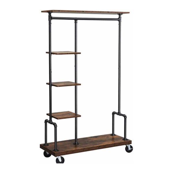 Kledingrek - Industrieel Design - 5 Planken - Bruin/Zwart