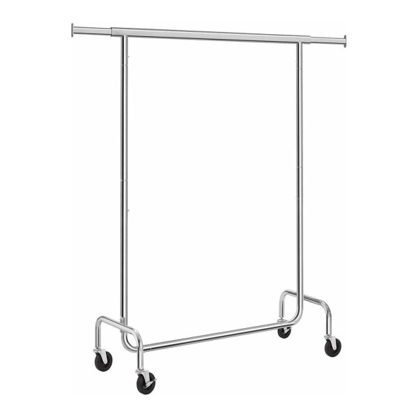 Heavy-Duty Metalen Kledingrek Max. Draagvermogen 130 Kg, Garderobe Op Wielen, Verchroomd
