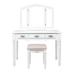 Grote Kaptafel Cosmetische Tafel Kaptafel Met Kruk İnklapbare Draaibare Spiegel 3 Spiegels 3 Laden Wit