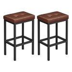 Bar Stool, Set Of 2, Bar Stools, 40 X 30 X 62 Cm, Backrest, Pu Cover, Easy To Assemble, Industrial Design For Dining Room, Kitchen, Countertop, Bar, Brown Seat And Black Frame