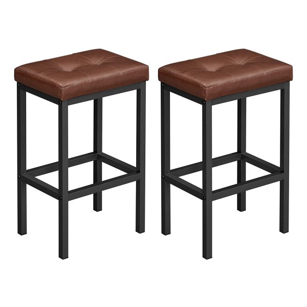 Bar Stool, Set Of 2, Bar Stools, 40 X 30 X 62 Cm, Backrest, Pu Cover, Easy To Assemble, Industrial Design For Dining Room, Kitchen, Countertop, Bar, Brown Seat And Black Frame