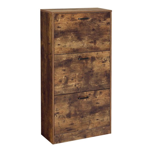 Schoenenkast Met 3 Kleppen, Schoenenrek Met 3 Niveaus, Opbergkast, Perfect Voor Smalle Gangen, Woonkamer, Slaapkamer, 60 X 24 X 120 Cm (L X B X H), Vintage Bruin