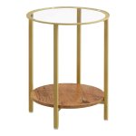 Salontafel - Ronde bijzettafel - 2 planken - Hazelbruin/Goud