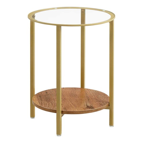 Salontafel - Ronde bijzettafel - 2 planken - Hazelbruin/Goud