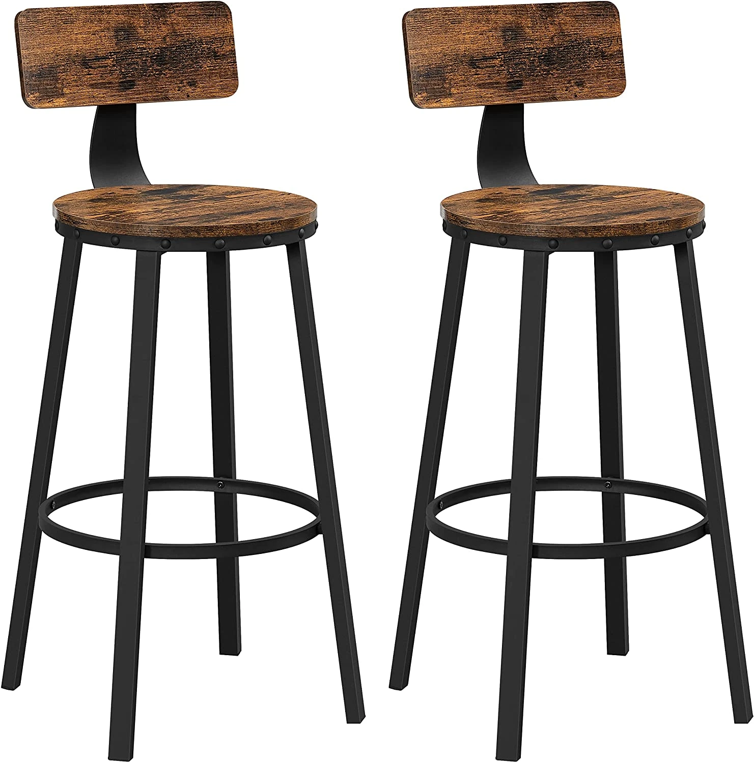 VASAGLE Barkruk, 2-delige set, barstoelen, keukenstoelen met frame, zithoogte 73 cm, montage, industrieel design, vintage bruin-zwart - SimpleDeal.nl