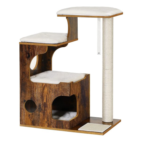 ZaZa Home Robuust Krabpaal voor Katten - Katten Klimboom 3 ligvlakken - Vintage Bruin