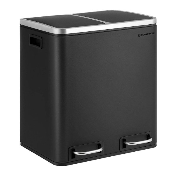 Vuilnisbak Voor De Keuken, 30 L, Afvalscheiding, Metalen Afvalbak, Pedaalemmer Met Binnenemmers En Handvatten, Afvalscheidingssysteem, 2 X 15 Liter, Softclose, Luchtdicht, Zwart