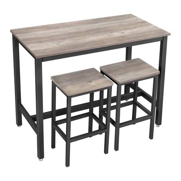 Bartafel Met 2 Barkrukken, Aanrecht Met Barstoelen, Keukentafel En Keukenstoelen Ä°n Ä°ndustrieel Ontwerp, Voor Keuken, 120 X 60 X 90 Cm, Grijs-Zwart Lbt015B02
