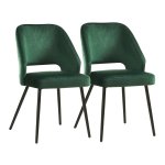 Eetkamerstoelen Set Van 2, Keukenstoelen, Gestoffeerde Stoelen Met Metalen Poten, Woonkamerstoelen, Loungestoelen, Fluwelen Hoes, Zachte Zitting En Rugleuning, Groen