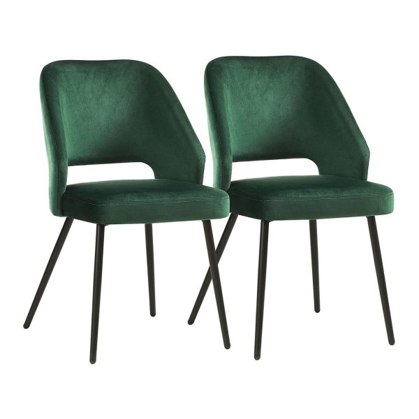 Eetkamerstoelen Set Van 2, Keukenstoelen, Gestoffeerde Stoelen Met Metalen Poten, Woonkamerstoelen, Loungestoelen, Fluwelen Hoes, Zachte Zitting En Rugleuning, Groen