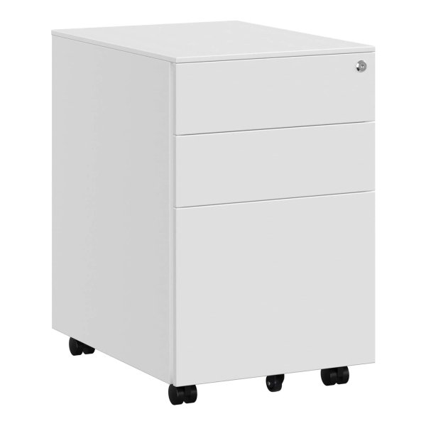 Rolcontainer, Bureaukast, Van Staal, Voorgemonteerd, Afsluitbaar, Met 3 Laden, Hangmap, Voor Documenten, Schrijfwaren, Kantoor, 52 X 39 X 60 Cm, Wit