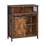 Opbergkast, Keukenkast Met Schuifdeur, Open Compartiment, Verstelbare Plank, İndustrieel, Voor Gang, Woonkamer, Keuken, Studeerkamer, Vintage Bruin-Zwart