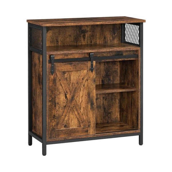 Opbergkast, Keukenkast Met Schuifdeur, Open Compartiment, Verstelbare Plank, Ä°ndustrieel, Voor Gang, Woonkamer, Keuken, Studeerkamer, Vintage Bruin-Zwart