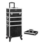 Cosmeticakoffer, Aluminiumtrolley, Case Croco, 7-İn-1, Zwart