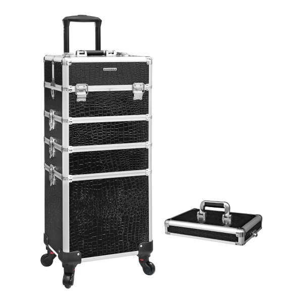 Cosmeticakoffer, Aluminiumtrolley, Case Croco, 7-İn-1, Zwart