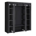Kledingkast – Stabiele garderobe met kledingstang en rekken – Zwart