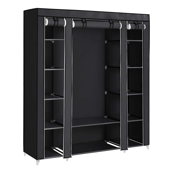 Kledingkast – Stabiele garderobe met kledingstang en rekken – Zwart