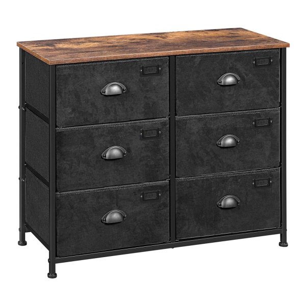 Dressoir Ladekast met 6 Laden – Stijlvolle Commode Kast, Rustiek Bruin Zwart