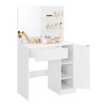Kaptafel - Make-up tafel - Kaptafel spiegel - Make up tafel met Spiegel - Met krukje – 1 lade - Opbergruimte – Wit