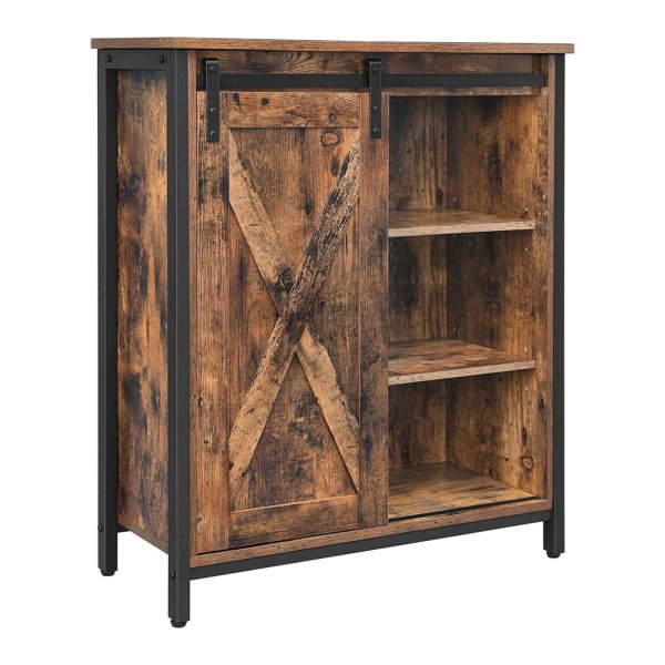 Dressoir, Keukenkastje Met Schuifdeur En Verstelbare Planken, Badkamerkast, Woonkamer, Hal, Keuken, Thuiskantoor, Stalen Frame, Ä°ndustriÃ«le Stijl, Vintage Bruin-Zwart