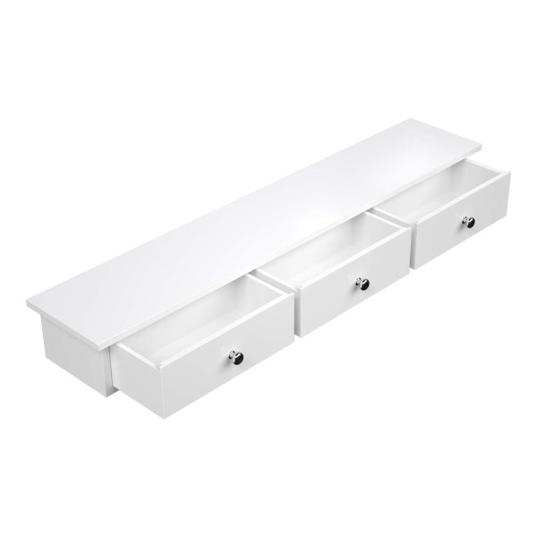 Wandplank, Zwevende Plank Met 3 Lades, Opbergplank İn De Gang, 80 X 15 X 10 Cm, Woonkamer, Slaapkamer En Keuken, Hoogglans Afwerking, Wit