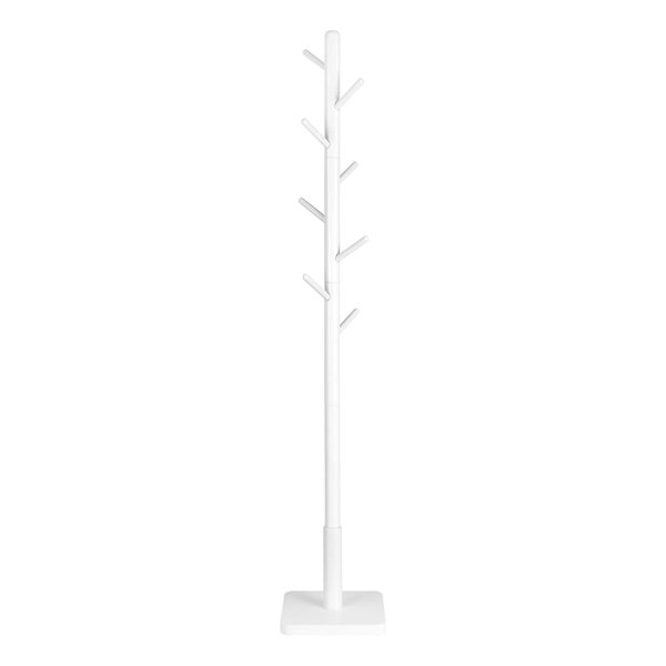Kapstok, Massief Hout, Vrijstaand, Boomvorm, 8 Haken Voor Jassen, Hoeden, Tassen, Entree, Hal, Haak En Stang Van Rubberhout, Wit