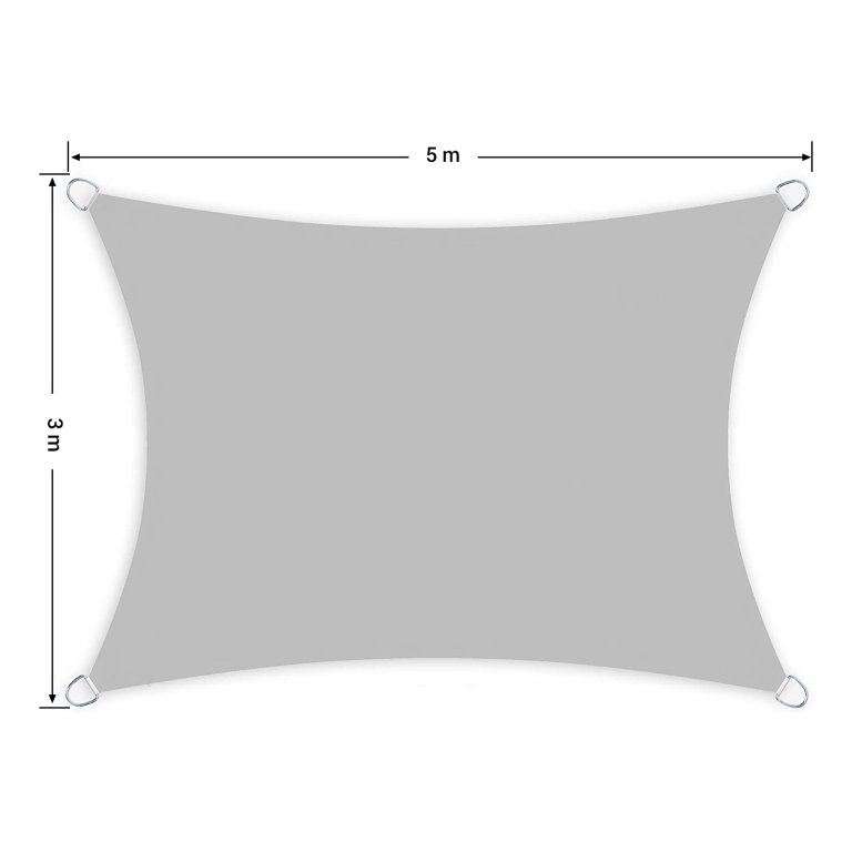 Zonnezeil met bevestigingskoorden, zonwering, waterdicht, uv-bescherming, windbescherming, zonnezeil, polyester, rechthoekig, scheurvast, met inslagringen voor tuin, terras, balkon, camping, 1,5 x 3 m