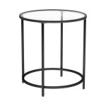 Bijzettafel Rond, Salontafel, Glazen Tafel Met Metalen Frame, Gehard Glas, Nachtkastje, Sofafel, Voor Balkon, Zwart