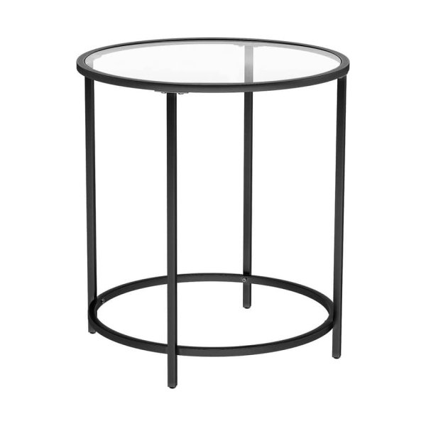 Bijzettafel Rond, Salontafel, Glazen Tafel Met Metalen Frame, Gehard Glas, Nachtkastje, Sofafel, Voor Balkon, Zwart