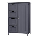 Dressoir Badkamerkast, Badkamerkast Van Hout Bijzetkast Commode Met 4 Laden, Kastdeur, Verstelbare Plankvlak, Woonkamer, Keuken, Hal, Diep, Vrijstaand, Grijs