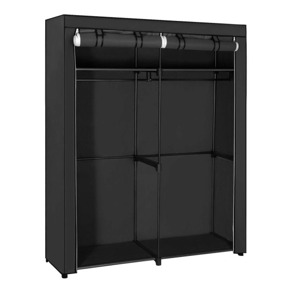 Garderobe, Garderobe Met 2 Kledingrails, Opbergruimte Voor Kleding, Linnenkast, Kapstok, Opvouwbaar, Kleedkamer, Slaapkamer, 140 X 43 X 174 Cm, Zwart