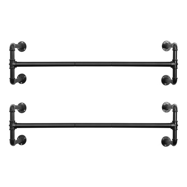 Kledingstangen Set Van 2, Garderobestangen İn İndustrieel Design, Wandmontage, Ruimtebesparend, 110 X 30 X 29,3 Cm, Tot 60 Kg Belastbaar, Eenvoudige Montage, Voor Kleine Ruimtes, Zwart
