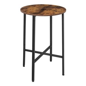 Hoge Tafel, Bartafel, Ronde Keukentafel, Hoge Bijzettafel, Ø 60 X 90 Cm, Woonkamer, Keuken, Eenvoudige Constructie, Stabiel, Stalen Frame, İndustrieel Ontwerp, Vintage Bruin-Zwart
