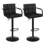 Barkruk, 2-Delige Set Barstoelen, Met Fluwelen Bekleding, İn Hoogte Verstelbaar, Keukenstoelen, Draaistoelen Met Armleuningen, Rugleuning En Voetensteun, Metaal, Zwart