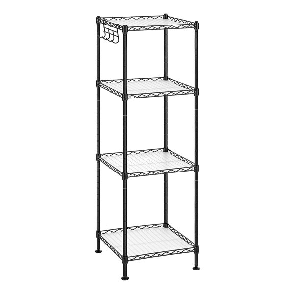 Badkamerplank, Staande Plank Met 4 Niveaus, Metalen Opbergrek, Tot 80 Kg Draagvermogen, 4 Pp-Platen, Uitneembare Haken, 30 X 30 X 102 Cm, Voor Kleine Ruimtes, Zwart