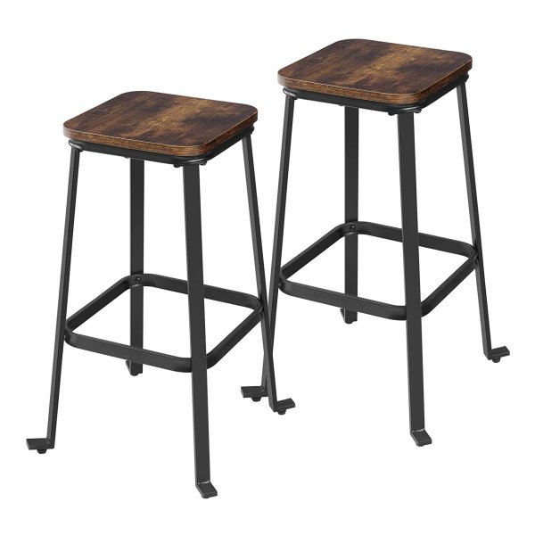 Bar Krukken, Set Van 2 Bar Stoelen Voor Het Keukeneiland, Hoek, Bar, Ontbijt, Rugleuning Met Voetsteun, 71 Cm Hoogte, Vintage, Industrieel, Rustiek Bruin En Zwart