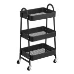 Trolley Met 3 Niveaus, Metalen Serveerwagen, Keukentrolley, Keukenplank Met Handgrepen, 2 Remmen, Eenvoudig Te Monteren, Voor Schildergerei, Slaapkamer, Wasruimte, Zwart