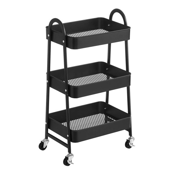 Trolley Met 3 Niveaus, Metalen Serveerwagen, Keukentrolley, Keukenplank Met Handgrepen, 2 Remmen, Eenvoudig Te Monteren, Voor Schildergerei, Slaapkamer, Wasruimte, Zwart