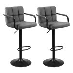 Barkruk, 2-Delige Set Barstoelen, Met Fluwelen Bekleding, İn Hoogte Verstelbaar, Keukenstoelen, Draaistoelen Met Armleuningen, Rugleuning En Voetensteun, Metaal, Donkergrijs