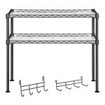 Magnetronplank, Keukenplank Met 2 Niveaus, Tafelorganizer, Met 2 Verstelbare Planken En 8 Haken, Antraciet
