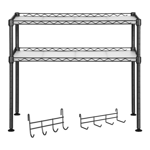 Magnetronplank, Keukenplank Met 2 Niveaus, Tafelorganizer, Met 2 Verstelbare Planken En 8 Haken, Antraciet