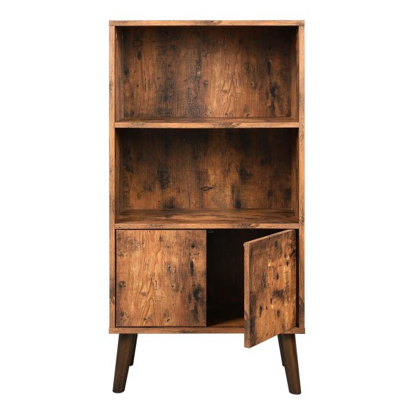 Retro Boekenkast, Boekenkast Met 2 Planken En Kastdeuren, Woonkamerkast, Retro Meubilair Voor Woonkamer, Foyer, Kantoor, Opslag Voor Boeken, Foto'S, Decoratie, Houtlook