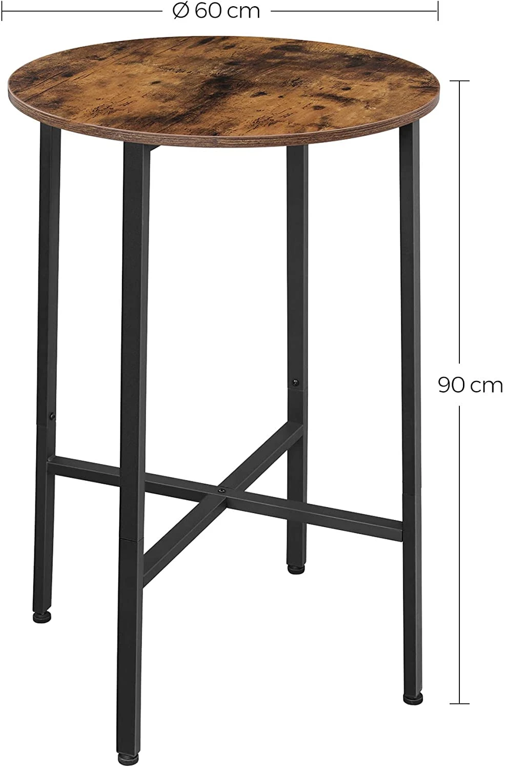 magneet Disco vezel Hoge tafel, bartafel, ronde keukentafel, hoge bijzettafel, Ø 60 x 90 cm,  woonkamer, keuken, eenvoudige constructie, stabiel, stalen frame,  industrieel ontwerp, vintage bruin-zwart - SimpleDeal.nl